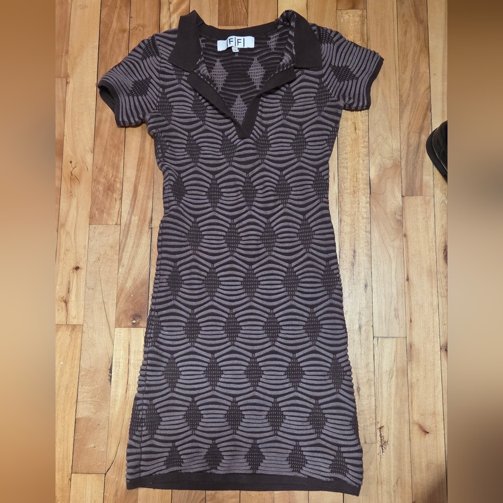 Textured Brown Monochrome Bodycon Dress